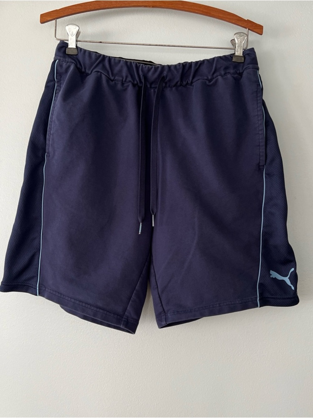 Puma Men's Navy Athletic Shorts with Light Blue Accents Cotton Blend